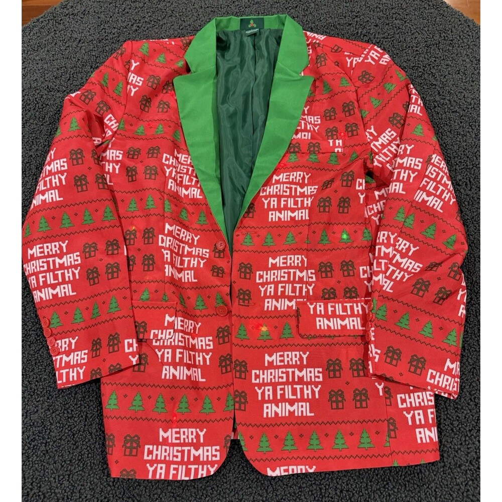 Holiday Time Merry Christmas Ya Filthy Animal Jacket Coat WITH FLASHING LIGHTS